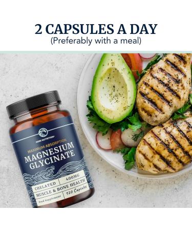 Magnesium Glycinate 400mg | Chelated Bisglycinate for Muscle Relaxation Bones Heart Nerve Sleep & Calm Support for Women & Men | High Absorption Magnesium Chelate Supplement | 120 Capsules - Buy Online on GoSupps.com