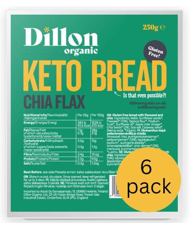 Dillon Organic Chia Flax Keto Bread 6 x 250g | Low Carb, Gluten-Free, High Fiber, High Omega 3, Sunflower & Caraway Seeds - Buy Online on GoSupps.com