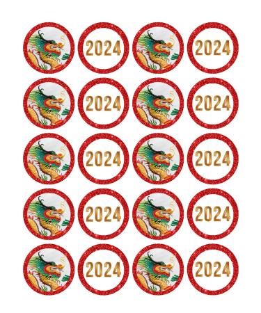 edible 20 x Chinese new year 2024 cupcake toppers UNCUT Year of Dragon -3 (wafer card)