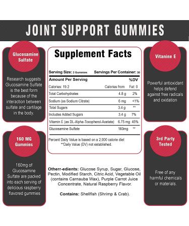 Extra Strength Joint Support Chewable Gummies with Glucosamine & Vitamin E - 120 Natural Gummies for Joint Health & Flexibility - Buy Online on GoSupps.com