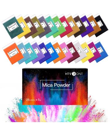 HTVRONT Mica Powder for Epoxy Resin 130g - 26 Colors Shimmery Pigment Powder - Easy to Mix & Natural Resin Mica Powder for Soap Making, Lip Gloss, Bath Bombs