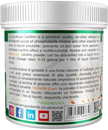 Special Ingredients Sunflower Lecithin Powder 5kg Premium Quality Vegan Non-GMO Gluten Free Recyclable Container Sunflower Lecithin Powder 5 kg (Pack of 1) - Buy Online on GoSupps.com