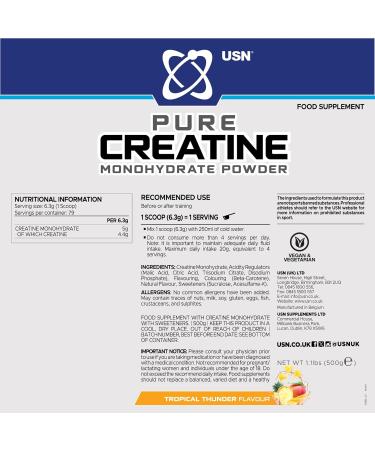  USN USN Micronized Creatine Powder 500g (79 servings): Tropical Thunder Flavor 100% Pure Creatine Monohydrate Powder for Muscle Performance and Recovery Suitable for - Buy Online on GoSupps.com
