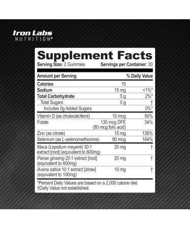 Iron Labs Nutrition Testo Gummies for Men (60 Gummies) - High Strength Booster for Men - Mixed Berry Flavor - Features Maca Ginseng Zinc and Selenium - Sugar Free & Vegan Suitable - Buy Online on GoSupps.com