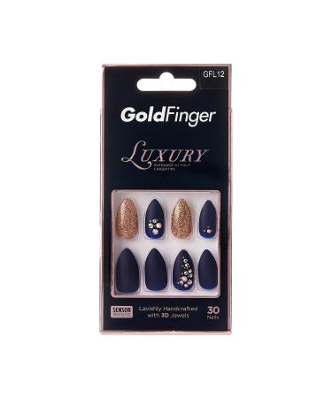 Gold Finger Luxury Nail Lavishly Handcrafted with 3D Jewels 30 Design Nails / Pink Gel Glue 2ml / Manicure Stick Included (GFL12)