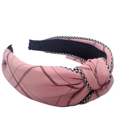 Topkids Accessories Checkered Knot Alice Bands Adult Women Hair Accessories for Women Hair Bands for Women Thick Headband Womens Headbands Head Bands Adult Women Wide Headbands (Pink)