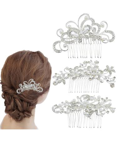 3 Piece Bridal Wedding Hair Clip Comb Pearl Bridal Hair Accessories Pearls Wedding Decoration Headpiece for Women Ladies Brides and Bridesmaids(3 Style) Style 1