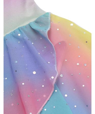 Zaclotre Girls Gymnastics Leotard with Criss Cross Straps, Shiny Ballet Dress | Hollow Back Skirted Ballerina Costume - Rainbow Gradient | 8-9 Years - Buy Online on GoSupps.com