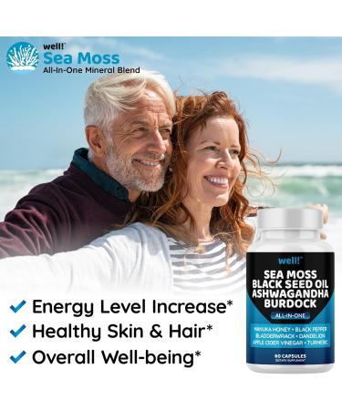 Sea Moss & Super Antioxidants Supplement - 3000mg Sea Moss 2000mg Black Seed Oil Ashwagandha Turmeric & More - 120 Count (Pack of 2) | International Shipping Available - Buy Online on GoSupps.com