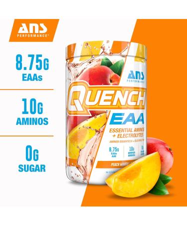ANS Performance Quench EAA Aminos + Electrolytes Complete Blend of 9 EAAs 10g Total Amino Acids Zero Sugar 30 Servings - Peach Mango - Buy Online on GoSupps.com