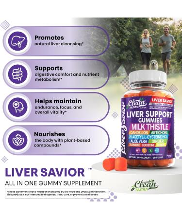 Clean Nutra Liver Cleanse Detox & Repair Gummies | Milk Thistle Gummy Liver Support Vitamins | Dandelion Artichoke Aloe Vera Ginger Berberine Lemon N-Acetyl-L-Cysteine Turmeric Supplement HCL 1 - Buy Online on GoSupps.com