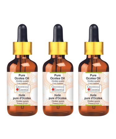 Greenwood Essential Pure Ocotea Oil (Ocotea quixos) with Glass Dropper Cold Pressed (Pack of Three) 100ml X 3 (10 oz)
