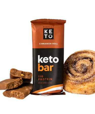 Perfect Keto Bars - The Cleanest Low Carb Keto Snacks with Collagen and MCT. No Sugar Added, Keto Diet Friendly - 3g Net Carbs, 19g Fat, 11g Protein - Keto Diet Food Dessert (Cinnamon Roll, 12 Bars) 12 Count (Pack of 1) Ci…