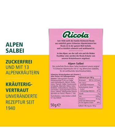 Ricola Alps Sage Herbal Candies - 50g Sugar-Free Vegan Swiss Treats with 13 Alpine Herbs & Vitamin C - Buy Online on GoSupps.com