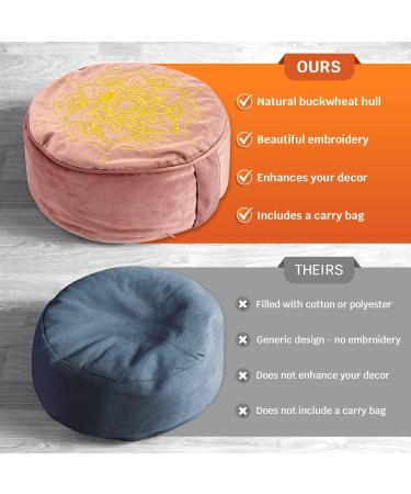 Traditional Tibetan Zafu Meditation Cushion - Soft Velvet with Embroidery - Rose Quartz - Buy Online on GoSupps.com