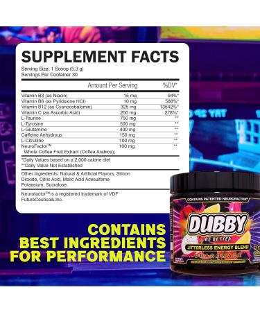 Dubby Gamer Energy Drink Powder - Sugar Free Jitter-Free Nootropic Energy | Dragon Fruit Pink Strawberry Lemonade | 30 Servings - Buy Online on GoSupps.com