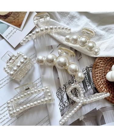 Sisiaipu Large Pearl Claw Clips - Set of 6 | White Hair Clips for Wedding | Nonslip Jaw Clips for Thick Hair | Hair Styling Accessories for Women and Girls - Buy Online on GoSupps.com