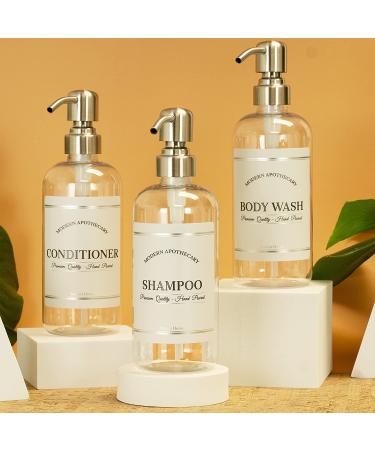 Refillable Shampoo and Conditioner Bottles with Stainless Steel Pumps - 16 oz 3 Pack - Buy Online on GoSupps.com