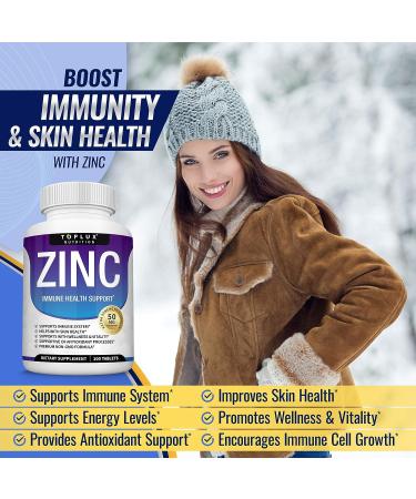 Zinc Supplement 50mg - Pure Natural Zinc Oxide for Immune Support - High Potency Antioxidant & Skin Health - 100 Tablets, Toplux Supplement - Buy Online on GoSupps.com