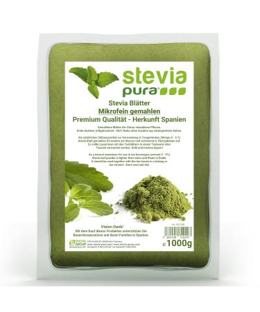 Steviapura Stevia Leaves - Pure Natural Sweet Herb Microfine Ground Vegetable Sweetener 1000g - Premium Quality for Healthy Living - Buy Online on GoSupps.com