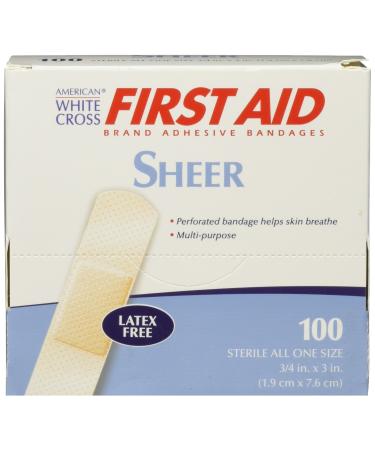 American White Cross 24509 Adhesive Bandages  Sheer Strips  3/4 x 3  Box of 100