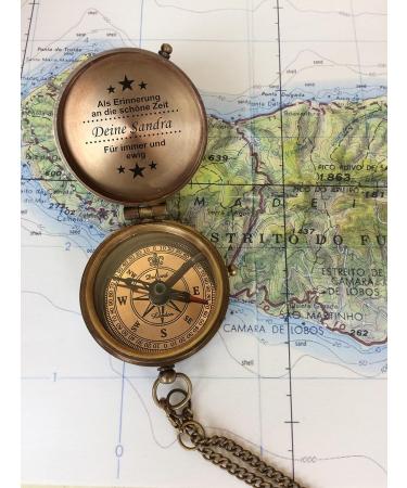Personalized Brass Compass - Engraved Vintage Optics | Unique Gift with Leather Bag & Wooden Box - Buy Online on GoSupps.com