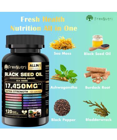FrexNutri Sea Moss & Black Seed Oil Capsules Organic Sea Moss with Ashwagandha Ginger Burdock Root & Bladderwrack 120 Capsules for Natural Vitality & Wellness Support - Buy Online on GoSupps.com