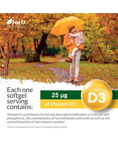 Vitamin D3 1000IU Softgels - 1 Year Supply - High Absorption Cholecalciferol Capsules by Nu U Nutrition - Buy Online on GoSupps.com
