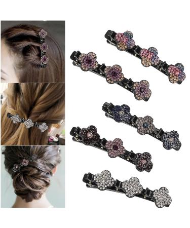 Hair clip with crystal flower 5 pieces of colibri hair clip with 3 clips braided hair clip for women women girl duck beak rhinestone dual layer hair clip four -leaved cloverleaf