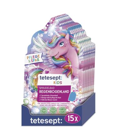tetesept KIDS Rainbow Land Sparkling Bath - 15 x 40g - Sparkling Bubble Bath with Fruity Scent - Bath Fun for Children with Colored Foam and Red Rose Water - 15 x 40g