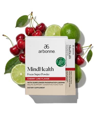 Arbonne MindHealth Focus Super Powder Cherry Lime Flavor Vegan Cognitive Support Supplement with Phosphatidylserine Vitamin B12 & Antioxidants for Memory & Focus 30 Stick Packs