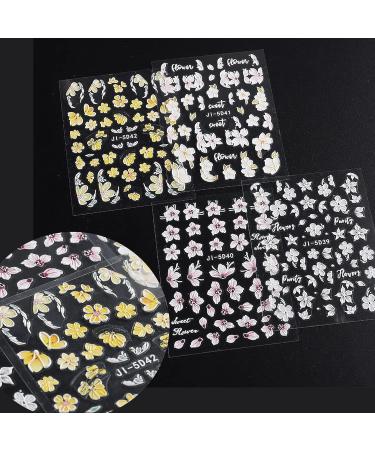 Baoximong 5D Embossed Spring Nail Decals - Self-Adhesive Yellow Pink White Kapok Camellia Design for Women - Buy Online on GoSupps.com