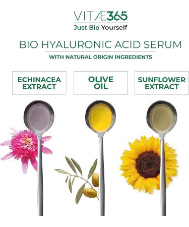 Vitae365 - Bio Face Serum Hyaluronic Acid - Vitamin C and E - Made in Italy - High Concentration - Organic Echinacea - Anti-wrinkle serum face neck and under-eye area - Vegan - Pocket Size - 15ml - Buy Online on GoSupps.com