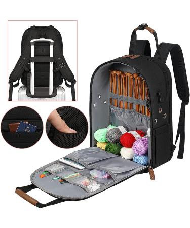 Black Crochet Bag with USB Charging Port - Large Yarn Storage Tote for Knitting & Crochet Projects - Fits 15.6 inch Laptop - Buy Online on GoSupps.com