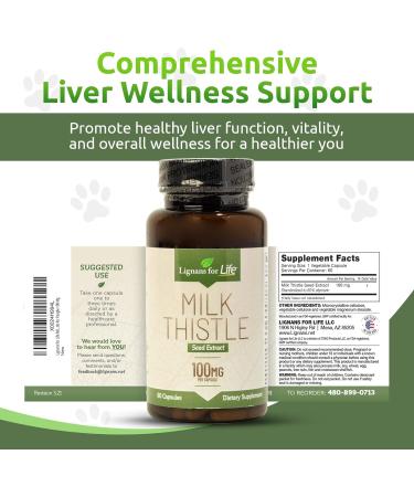 Lignans For Life Milk Thistle Seed Extract Herbal Supplement for Dogs 100mg - 60 Vegetarian Capsules Canine Liver Health - Buy Online on GoSupps.com