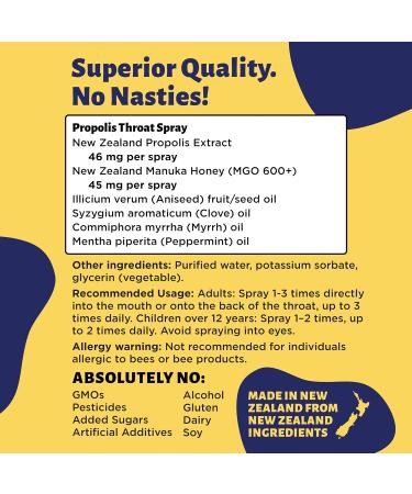 Propolis Manuka Throat Spray - Instant relief for a dry scratchy throat - Daily immune support - Freshens breath + Promotes oral health - Made in New Zealand by Holy Cow Health - Buy Online on GoSupps.com