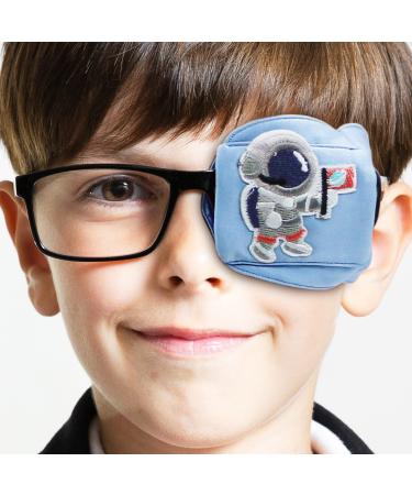 Astropic 3D Silk Eye Patch for Kids | Boys Eye Patch for Glasses | Medical Eye Patch for Children with Lazy Eye (Blue - Astronaut, Left Eye) To Cover Left Eye Grayish Blue_astronaut