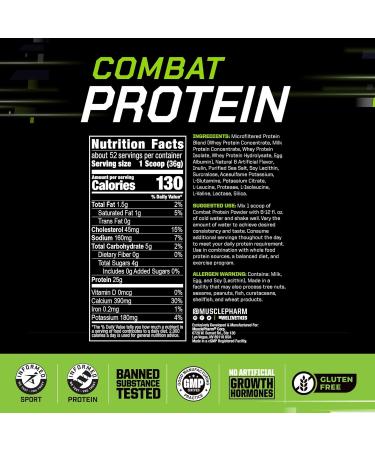 Muscle Pharm Combat Protein Powder Horchata Flavor Fuels Muscles for Productive Workouts 5 Protein Sources Including Whey Protein Isolate & Egg Albumin Gluten Free 4 lb 52 Servings Horchata 4 Pound (Pack of 1) - Buy Online on GoSupps.com