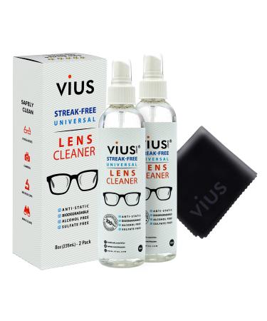 Lens Cleaner  vius Premium Lens Cleaner Spray for Eyeglasses, Cameras, and Other Lenses - Gently Cleans Fingerprints, Dust, Oil (8oz 2-Pack)