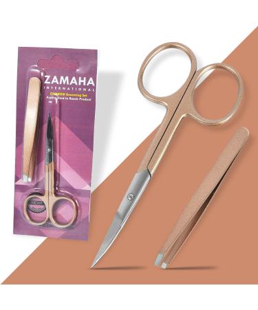 ZAMAHA 2Pcs Nail Scissors with Tweezers Stainless Steel Curved Blades Cuticle Scissors for Manicure and Pedicure for Thick Toenails of Men and Women