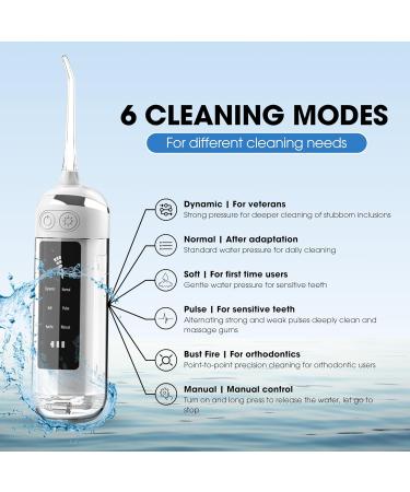 Portable Water Flosser - Rechargeable Oral Irrigator with 6 Modes & 4 Nozzles - Ideal for Gums Teeth Braces - Effective Plaque Remover (White - Buy Online on GoSupps.com