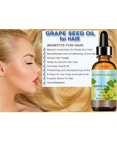 Botanical Beauty GRAPE SEED OIL 100% Pure Natural Undiluted Refined Cold Pressed Carrier Oil for Face Skin Body Hair Massage Lip Nails. (4 Fl Oz 120 ml) 4 Fl Oz (Pack of 1) - Buy Online on GoSupps.com