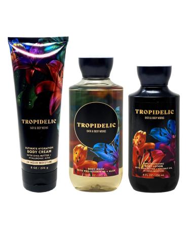 Bath and Body Work TROPIDELIC Body Cream Body Wash and Body Lotion Gift Set - Full Size