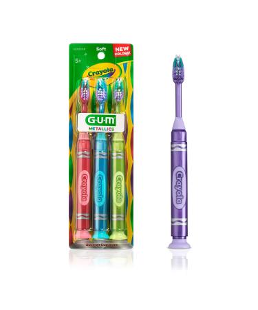GUM Crayola Kids' Metallic Marker Toothbrush, Soft, Ages 5+, Assorted Colors, 3 count (Pack of 6) -10070942126875 18 Brushes
