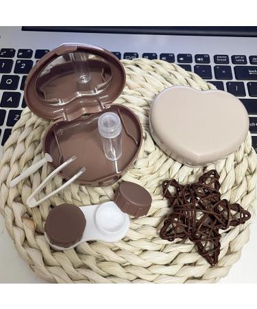 Howinn Heart-Shaped Contact Lens Case | Travel Kit with Mirror Tweezers & Solution | 2-Piece Beige & Light Brown Set for Everyday Use - Buy Online on GoSupps.com
