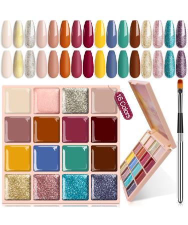 SAVILAND 16 Colors Cream Gel Nail Polish Set - Square Manicure Palette Nude Solid Gel Polish Glitter Pudding Gel Starter Nail Kit Soak off LED for Girls Nail Salon Home DIY B-16 Colors Cream Gel Nail Polish Set