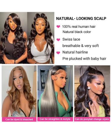 Ainmeys 26 Inch Brazilian Body Wave HD Transparent Lace Front Wig | 9A Unprocessed Virgin Human Hair | 180% Density Deep Part | Pre Plucked Natural Black | for Black Women - Buy Online on GoSupps.com