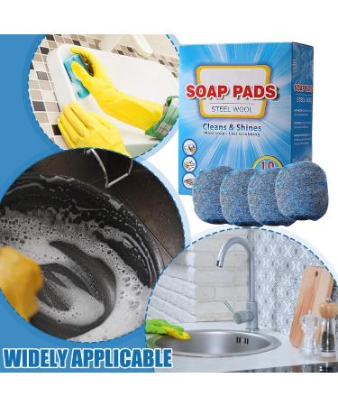Metal Scrubber Brush Pre-Soaped Steel Wool Cleaner Brush Portable Metal Scouring Cleaning Pads for Dishes Pots Pans - Buy Online on GoSupps.com