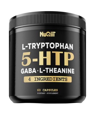 5 HTP 200mg GABA 500mg L-Theanine 200mg L-Tryptophan 100mg Supplement - Support Brain Circulation Health Concentration & Rest Well - 60 Capsules for 1 Month - 4in1 Premium Blend