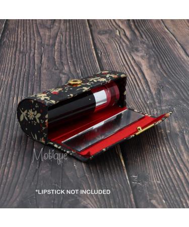 Black Flower Lipstick Case Holder with Mirror for Women - Stylish and Functional - Buy Online on GoSupps.com